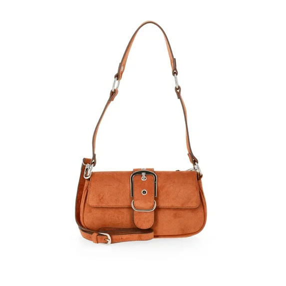 No Boundaries Women's Faux Suede Shoulder Bag, Cognac | Walmart (US)