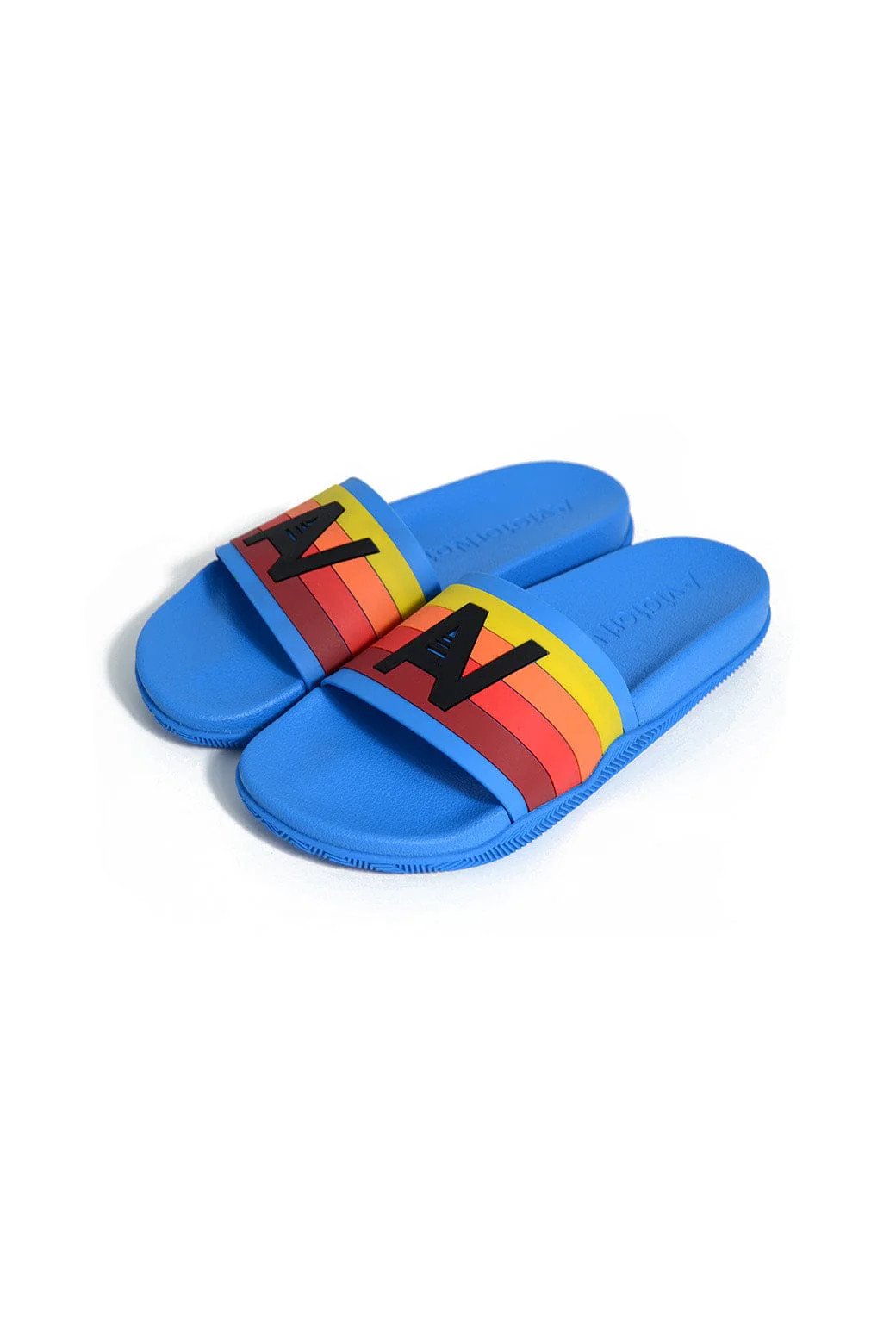 AVIATOR NATION LOGO RAINBOW 4 STRIPE SLIDES - OCEAN BLUE | Aviator Nation