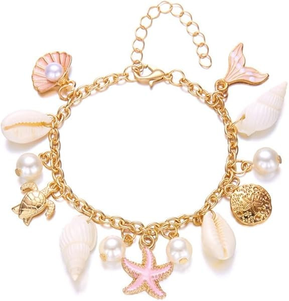 Shell Starfish Bracelet Seahorse Conch Starfish Sea Shell Pearls Charm Stone Bracelet Statement B... | Amazon (US)
