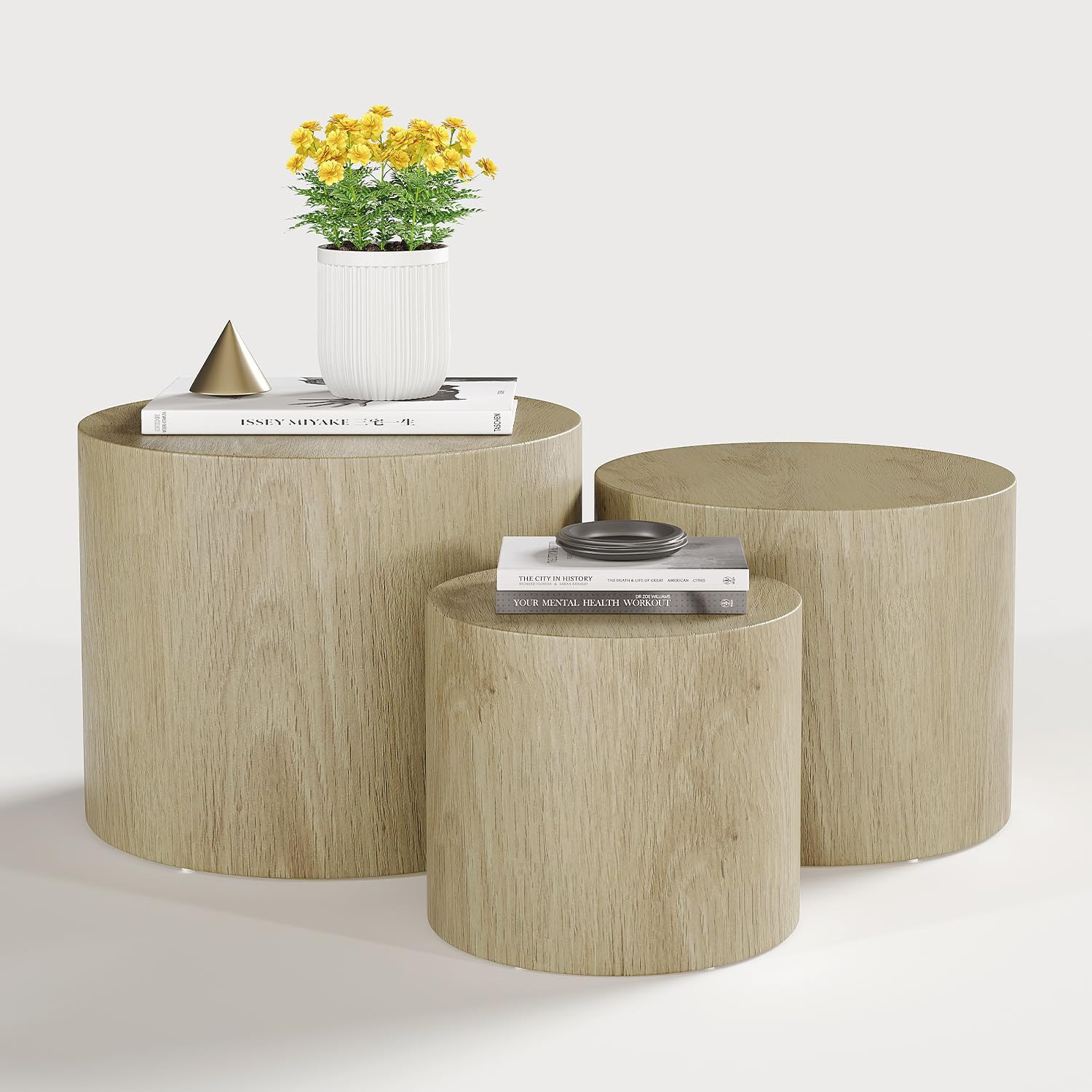 Vikiullf Nesting Coffee Table Set of 3, Round Wooden Coffee Tables, Modern Circle Table for Livin... | Amazon (US)