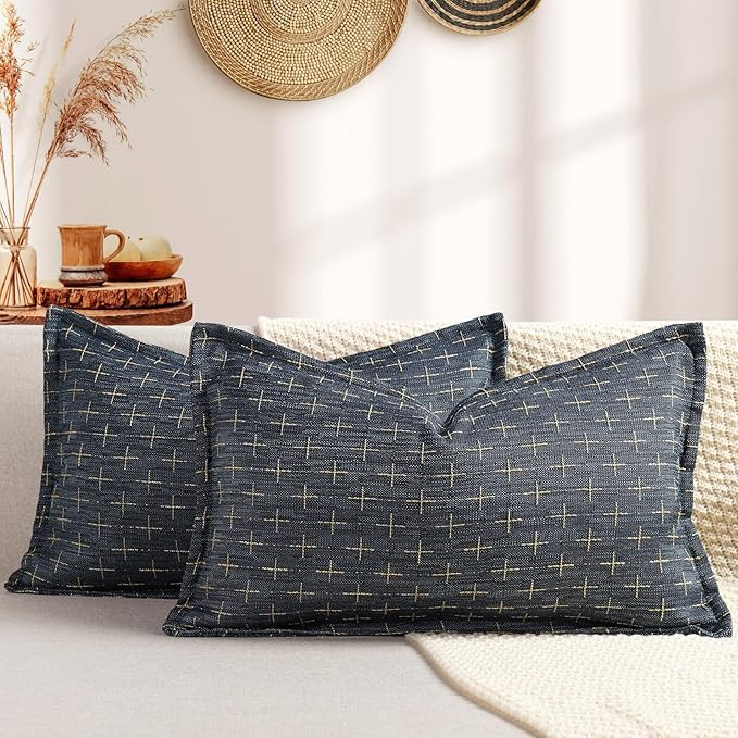 12x20 Pillow Covers Set of 2 Soft Polyester Textured Pillow Covers with Stylish Flange Edge Cozy ... | Amazon (US)