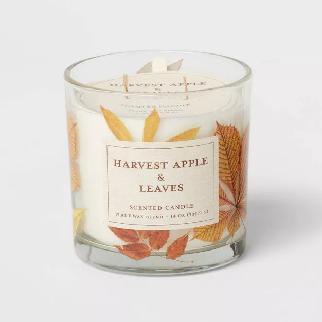 Harvest Apple & Leaves Botanical Glass Candle Mustard Yellow - Threshold™ | Target