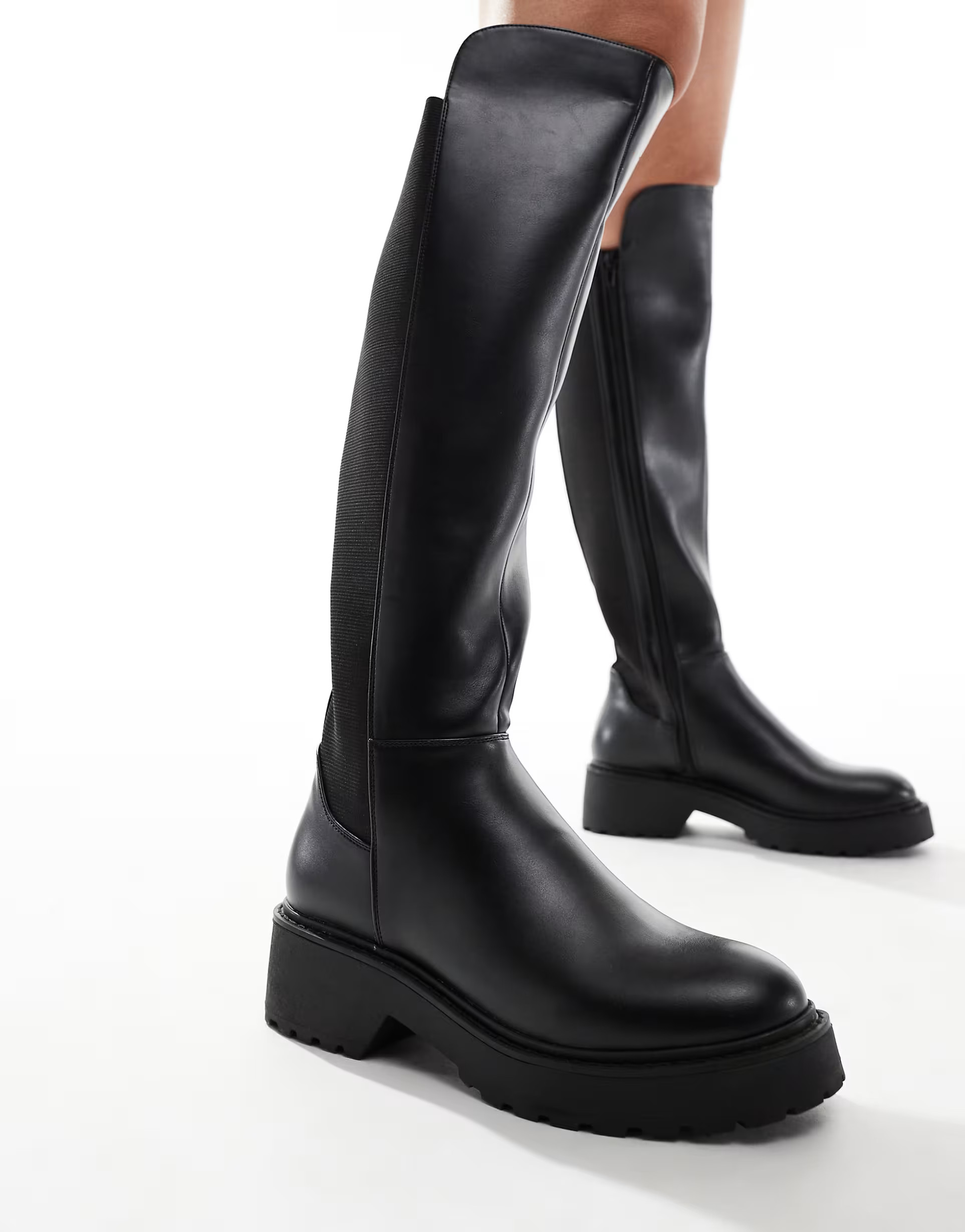 Steve Madden Callback Knee Boots Chunky Riding Boot in Black | ASOS (Global)