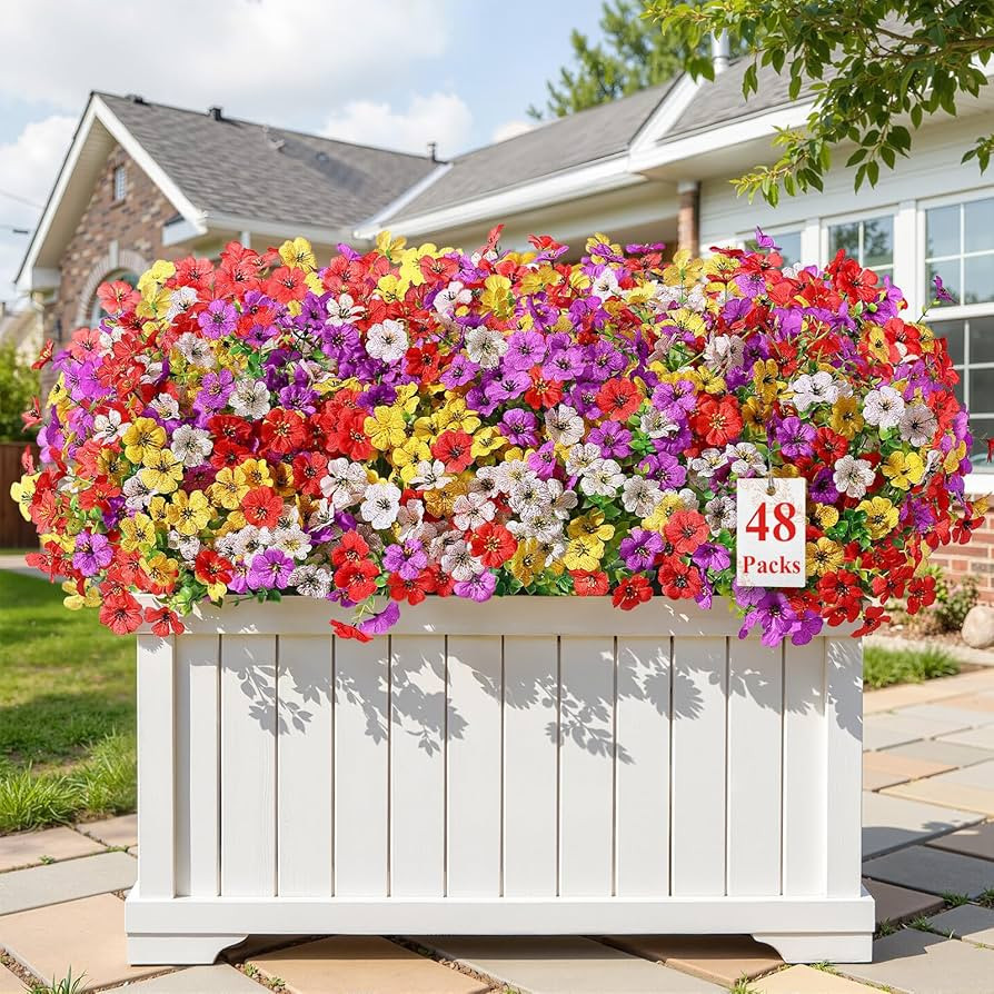 Alupssuc 48 Bundles Artificial Flowers for Outdoors Decoration, UV Resistant Silk Faux Floral Spr... | Amazon (US)