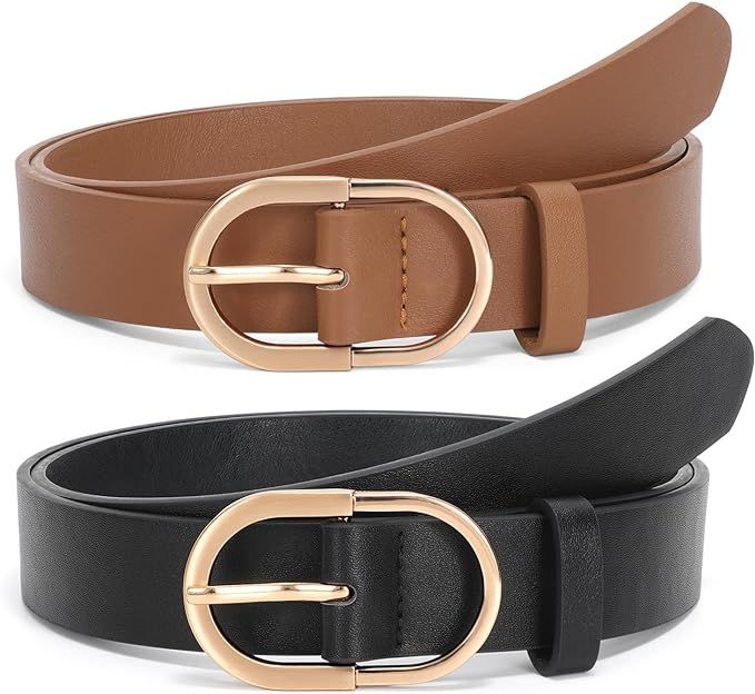 JASGOOD 3 Pack Women’s Leather Belts for Jeans Pants Fashion Ladies Belt with Gold Buckle | Amazon (US)