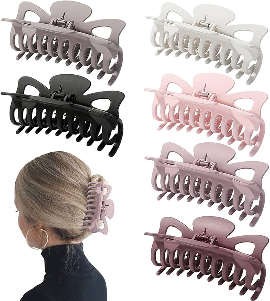 6 Pack Large Hair Claw Clips for Women - 4.7 Inch Long Matte Big Claw Clips For Thick Hair Banana... | Amazon (US)
