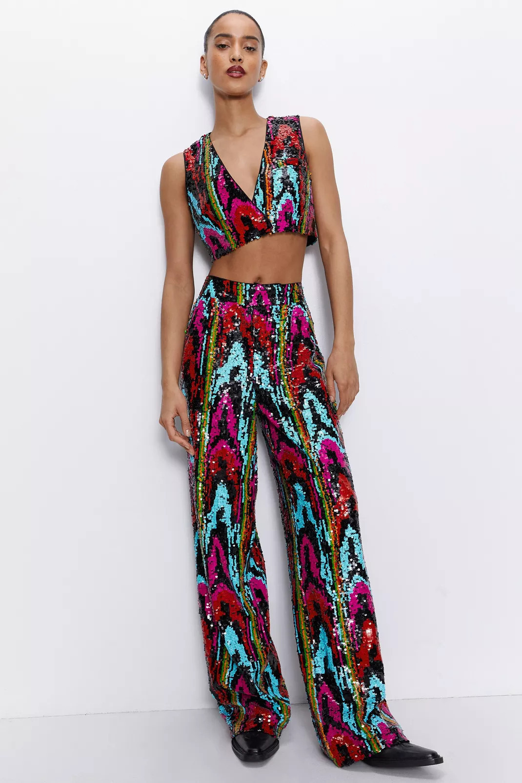 Premium Multi Sequin Wide Leg Pants | Nasty Gal (US)