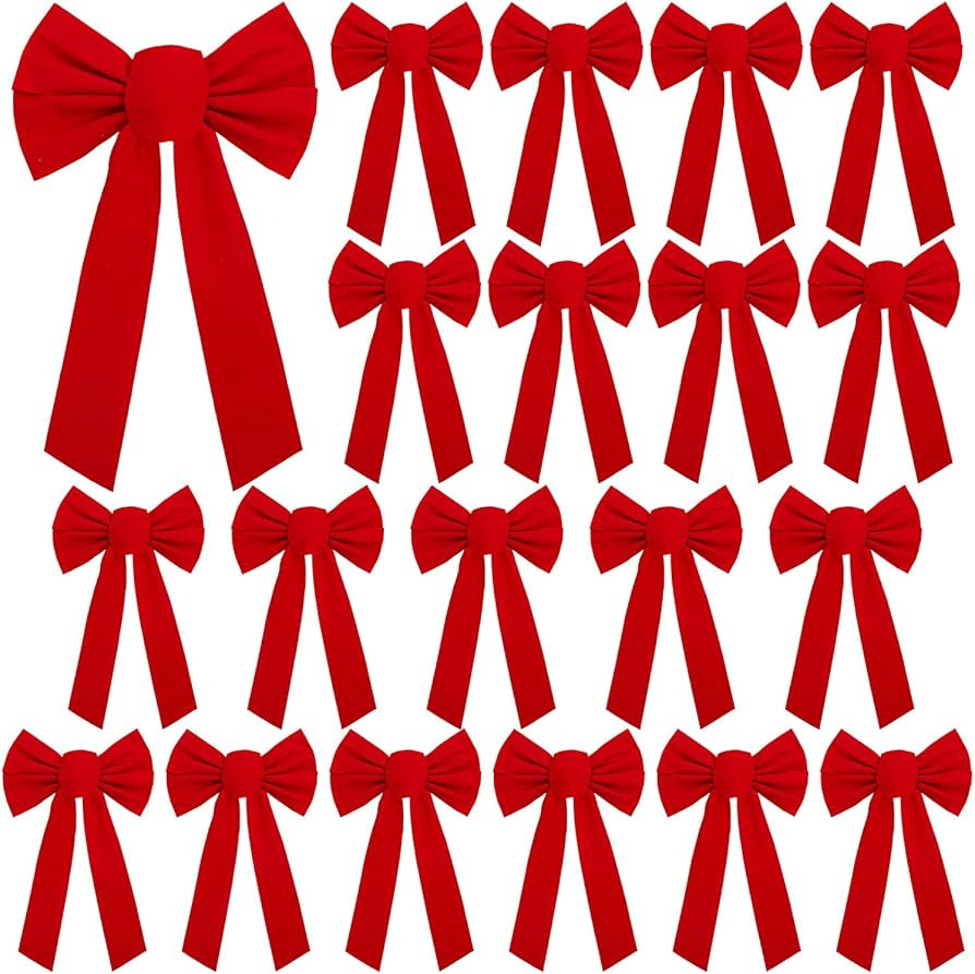 URATOT 20 Pack Red Velvet Christmas Bows Holiday Christmas Bows Christmas Wreaths Decoration, 9 x... | Amazon (US)