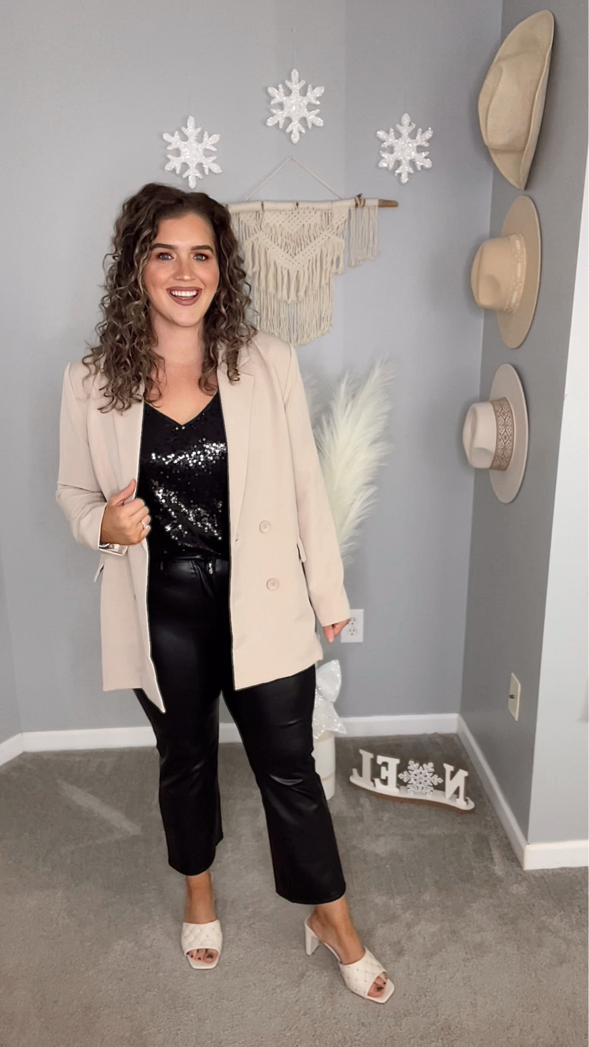 Midsize elevated business casual outfit // Holiday work party outfit 🎄🎁🎊
Blazer: L (CODE: ASHLEYBEHRENDS to save)
Top: XL 
Pants: 12 
#midsizeoutfits #holidayoutfits #businesscasual #workwear #officeoutfits #ootd #neutralstyle #holidayparty #sequins #blazer #leather #leatherpants #veganleather #heels #fallfashion #winterfashion #outfitinspo #formaloutfit 

#LTKHoliday #LTKworkwear #LTKSeasonal