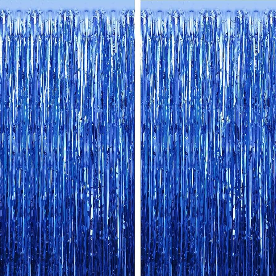 FECEDY 2pcs 3ft x 8.3ft Navy Blue Metallic Tinsel Foil Fringe Curtains Photo Booth Props for Birt... | Amazon (US)