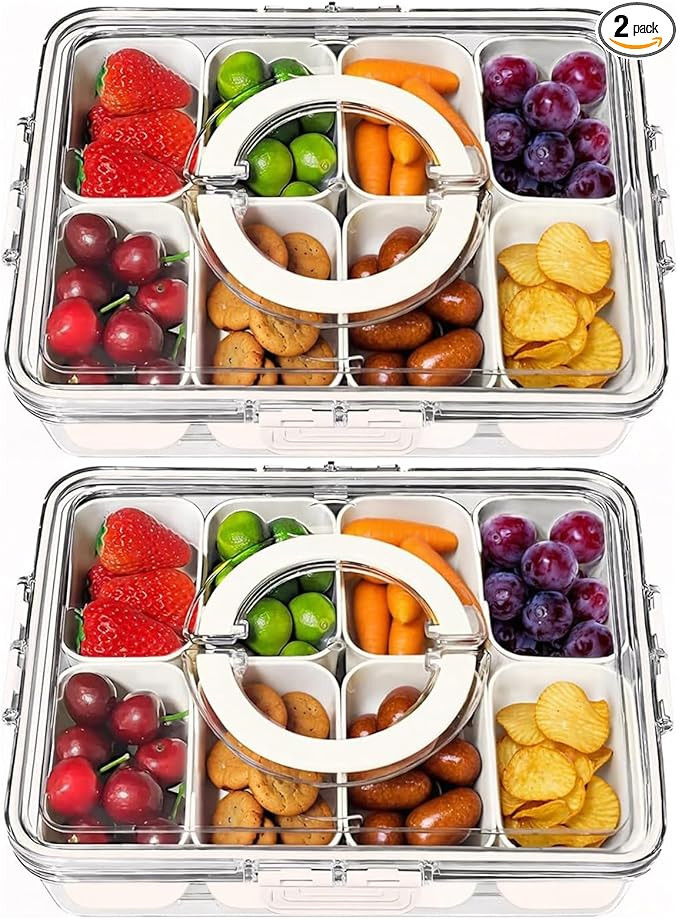 Portable Snackle Box Container, Divided Serving Tray with Lid and Handle, Clear Snack Box Organiz... | Amazon (US)