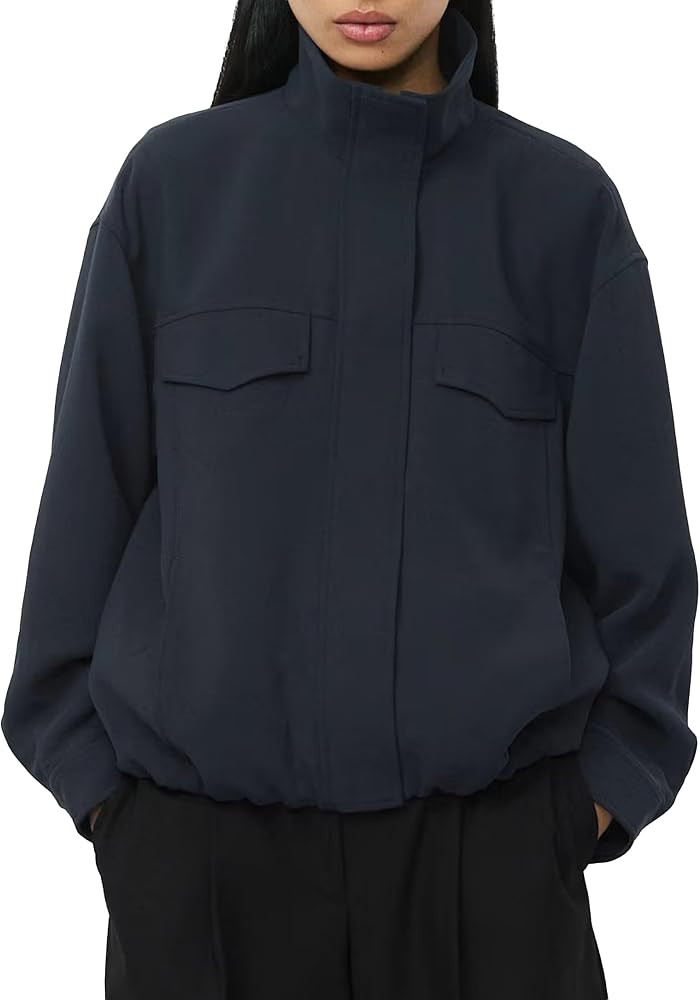 Women Cropped Bomber Jacket Oversized Utility Outwear | Amazon (US)