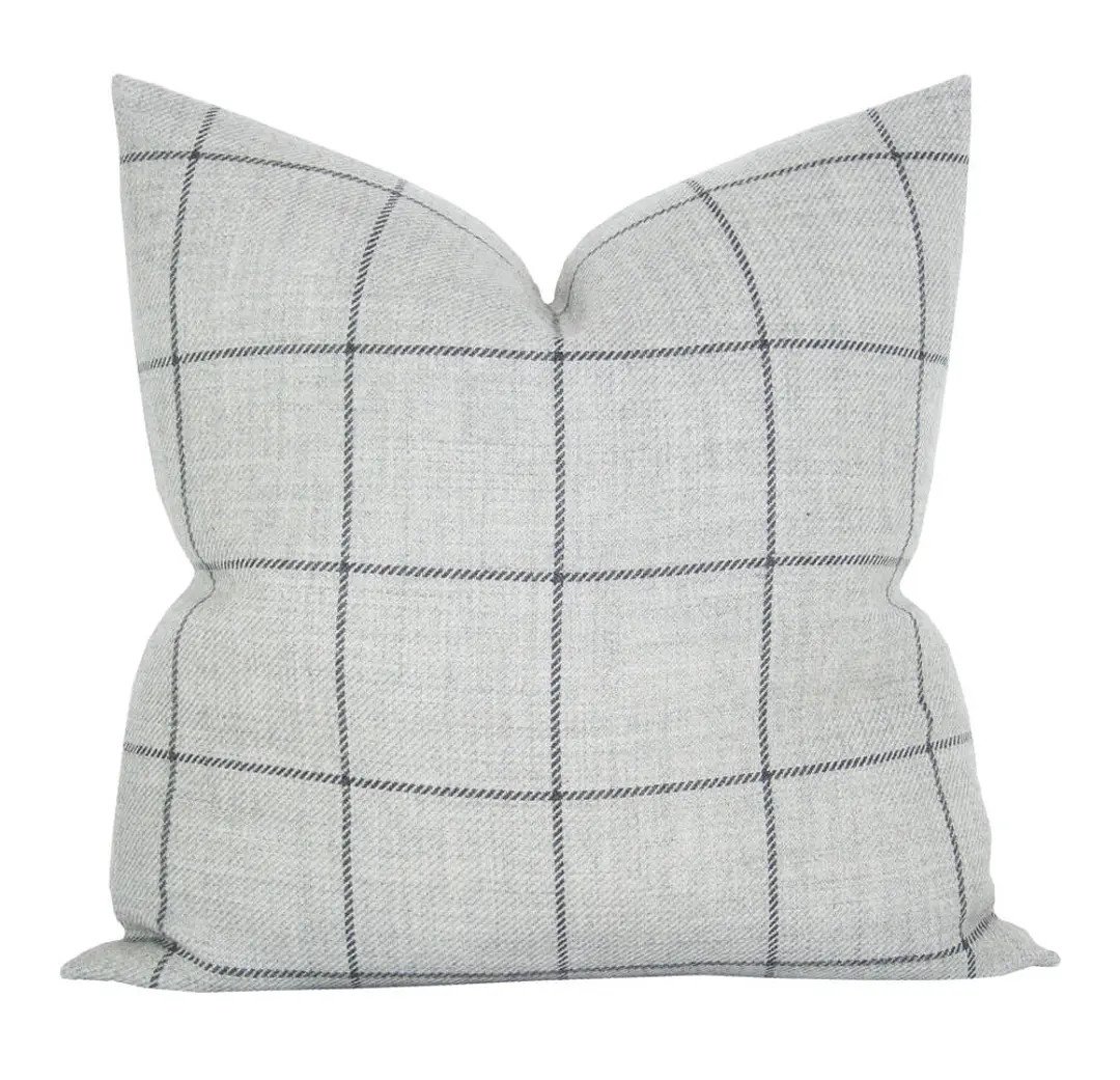 Pillow Cover, Bancroft Wool Plaid Fog, Striped, Spark Modern Pillow - Etsy | Etsy (US)