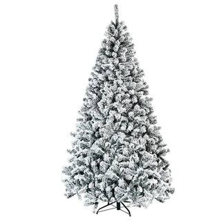 7.5 ft. Unlit Premium Snow Flocked Hinged Artificial Christmas Tree with Metal Stand | The Home Depot