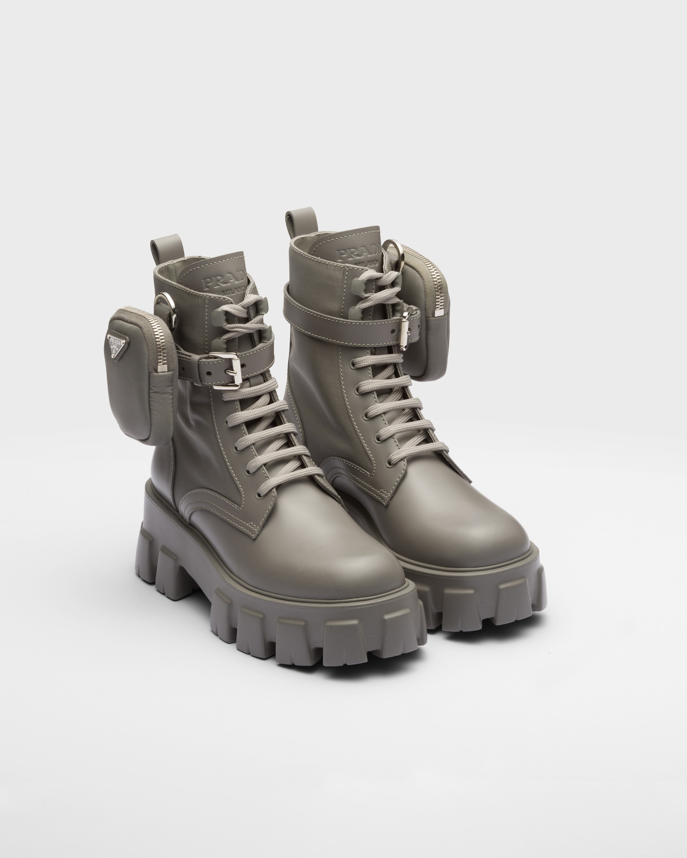Monolith leather and Re-Nylon boots with pouch | Prada US