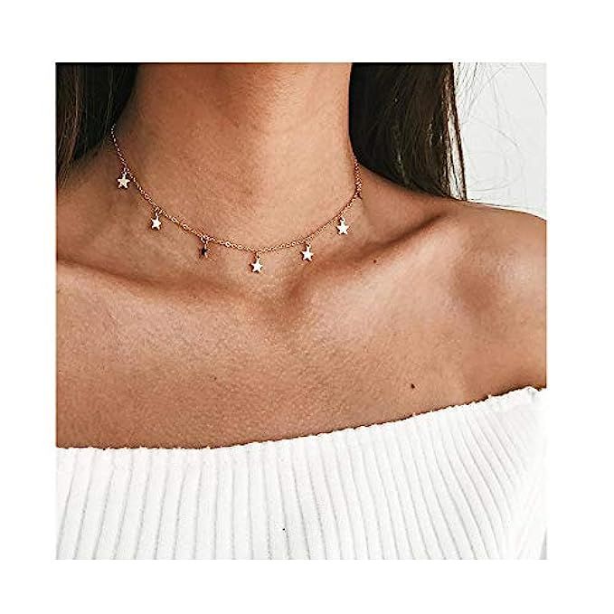 doublelovely Boho Chocker Chain Tassel Star Choker Necklace for Women Necklaces & Pendants Collar | Amazon (US)