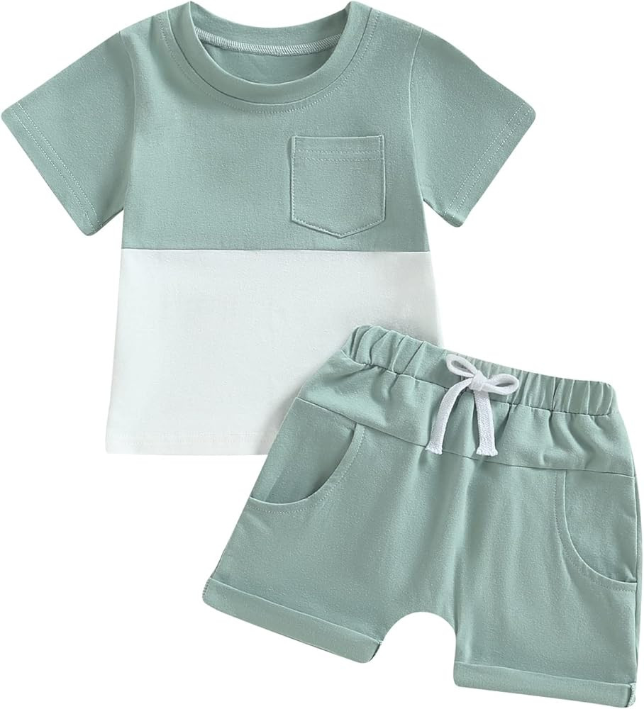 Toddler Baby Boy Summer Clothes Contrast Color Short Sleeve Shirt Top Shorts Casual Baby Boy Shorts  | Amazon (US)