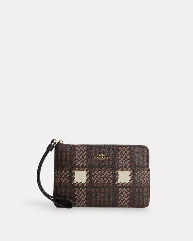 Corner Zip Wristlet With Brushed Plaid Print | Coach Outlet US