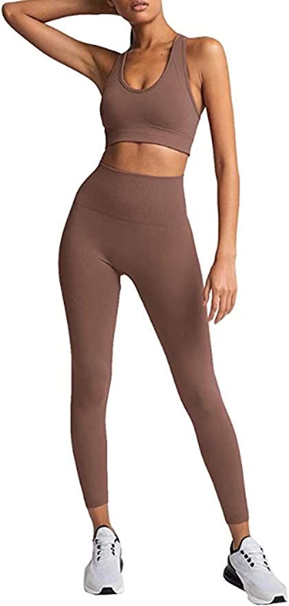 Amazon.com: HAODIAN Women's Yoga Outfits 2 Piece High Waisted Leggings with Sports Bra Gym Clothe... | Amazon (US)
