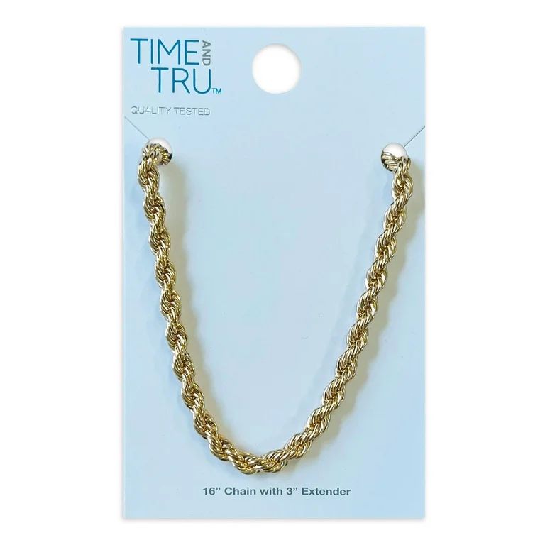 Time and Tru Gold Plated Rope Chain Necklace with Lobster Clasp | Walmart (US)