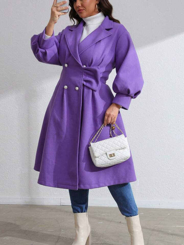Celure Plus Size Solid Color Double-Breasted Overcoat, Casual Style For Autumn/Winter | SHEIN