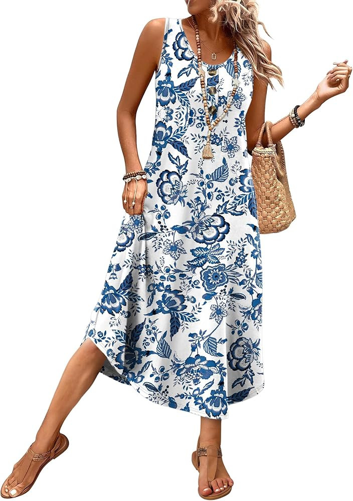 WIHOLL Summer Dresses for Women 2026 Button Front Sleeveless Casual Midi Dress Beach Vacation Sun... | Amazon (US)