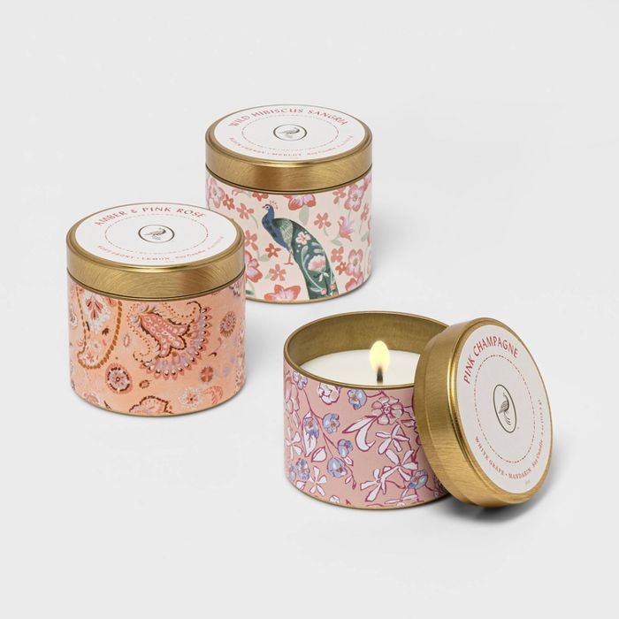 4oz 3pk Lidded Mini Patterned Tin Warn Candle Gift Set - Opalhouse™ | Target
