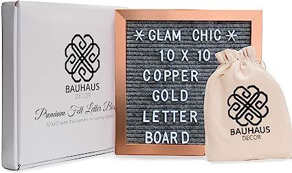 Marble Gray Felt Letter Board 10x10 inches with Metallic Copper Gold Colored Frame by Bauhaus Dec... | Amazon (US)