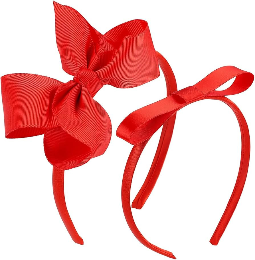 Dzxin Red Bow Hairband, 2-Piece Red Ribbon Headband for Girls & Women, Ideal for Parties, Daily U... | Amazon (UK)