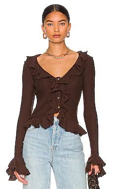 LPA Ruffle Sweater Cardigan in Truffle Brown from Revolve.com | Revolve Clothing (Global)