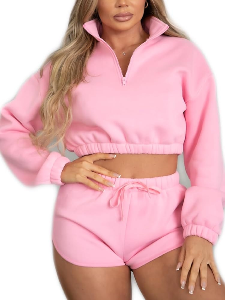 TIC TOC Women Fleece Cropped Pillover Half Zip Up Sweatshirt With Elastic Hems | Amazon (US)