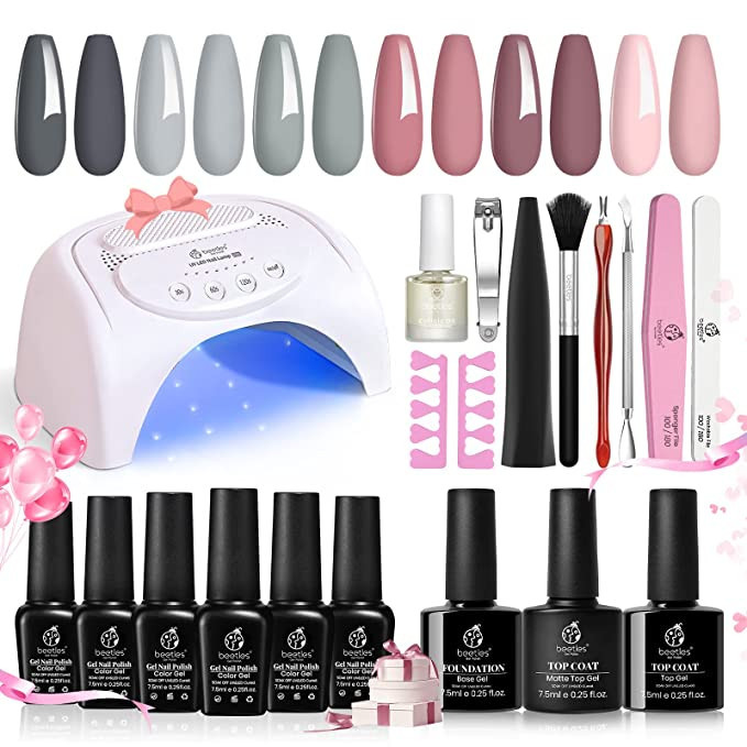 Beetles Gel Nail Polish Kit with U V Light 48W LED Nail Lamp 6 Colors Nude Gray Pink Gel Polish S... | Amazon (US)
