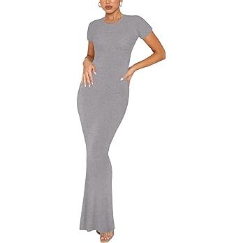 REORIA Women's Summer Casual Lounge Long Dress Elegant Short Sleeve Crew Neck Bodycon Maxi Dresse... | Amazon (US)