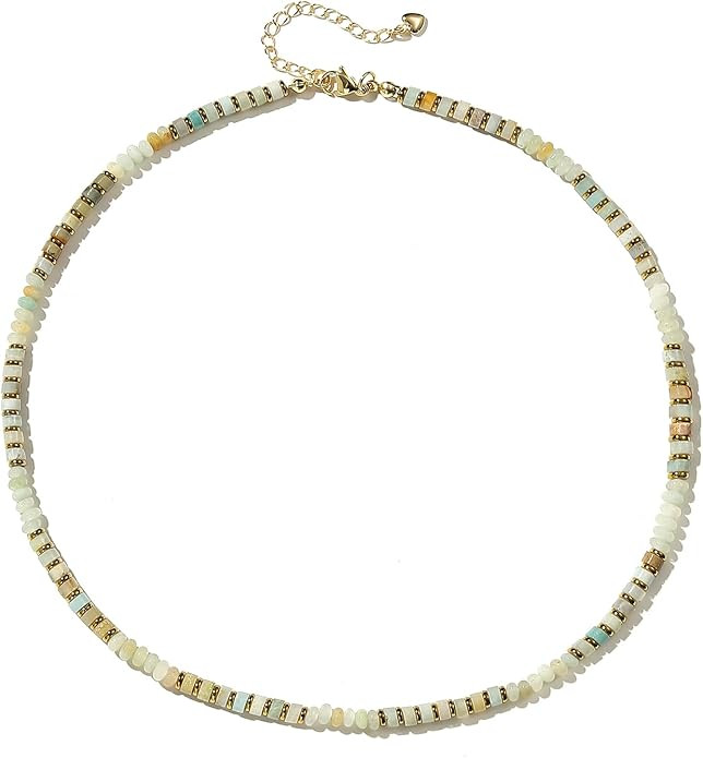 XIJIN Natural Stone Bead Necklace for Women Handmade Boho Multicolor Beaded Choker Necklace Gift ... | Amazon (US)