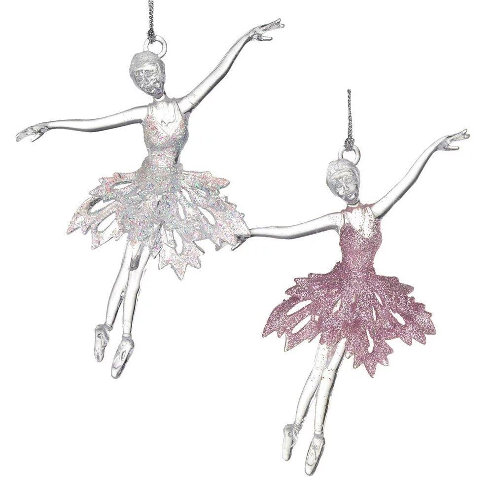 Acrylic Ballerina Dancer Christmas Tree Ornaments, Pink/White, 6-Inch, 2-Piece | Walmart (US)