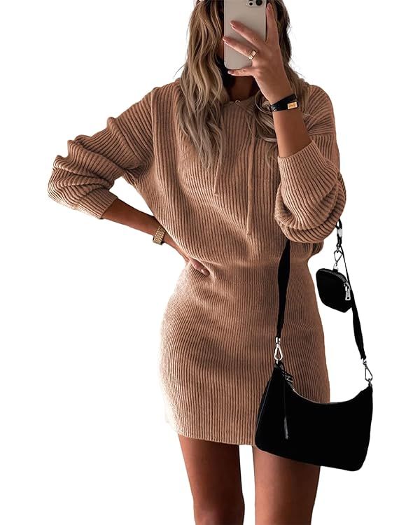 PRETTYGARDEN Women's Winter Rib Knit Pullover Sweater 2023 Fashion Fall Dresses Long Sleeve Hoode... | Amazon (US)