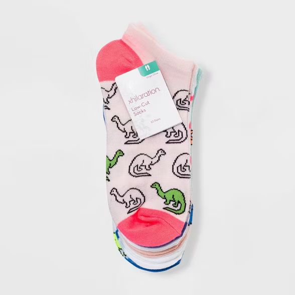 Women's Dinosaurs and Stripes 10pk Low Cut Socks - Xhilaration™ Pink/Blue/Purple 4-10 | Target