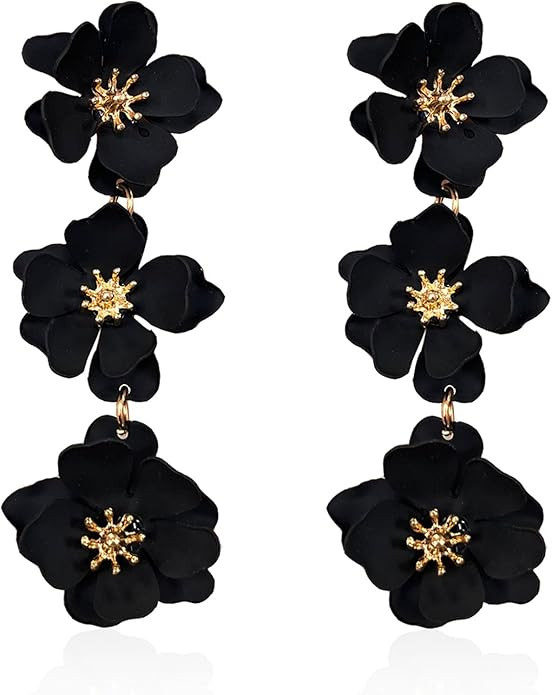 White Bohemian Daisy Flower Matte Floral Petal Drop Dangle Earrings 3 Layered Tiered Long for Wom... | Amazon (US)
