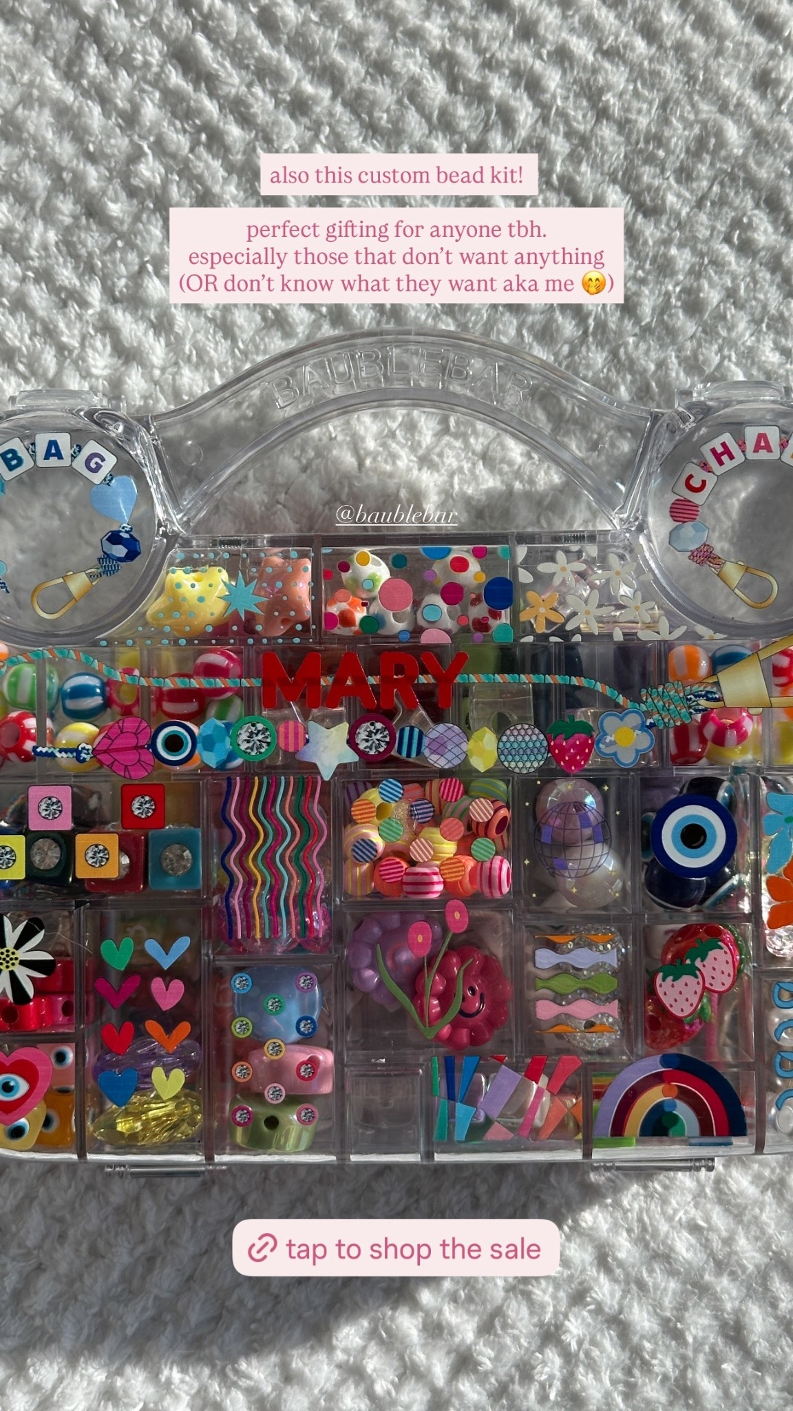 the gift i didn’t even know i needed (but LOVE) 💕 got it during BaubleBar’s 25% off custom sale - which has even better deals than Black Friday! go check it out for cute + aesthetic gift ideas anyone will love 🫶 

[Bauble Bar, customized monogram beads, bag charm diy, holiday gifting for her, bff, sister, mom, christmas gifts ideas, stocking stuffer presents, what to gift for the holidays, present idea, preppy fashion, colorful style, monogram bracelet kit, gift guide, guides]

#LTKSaleAlert #LTKGiftGuide #LTKHoliday