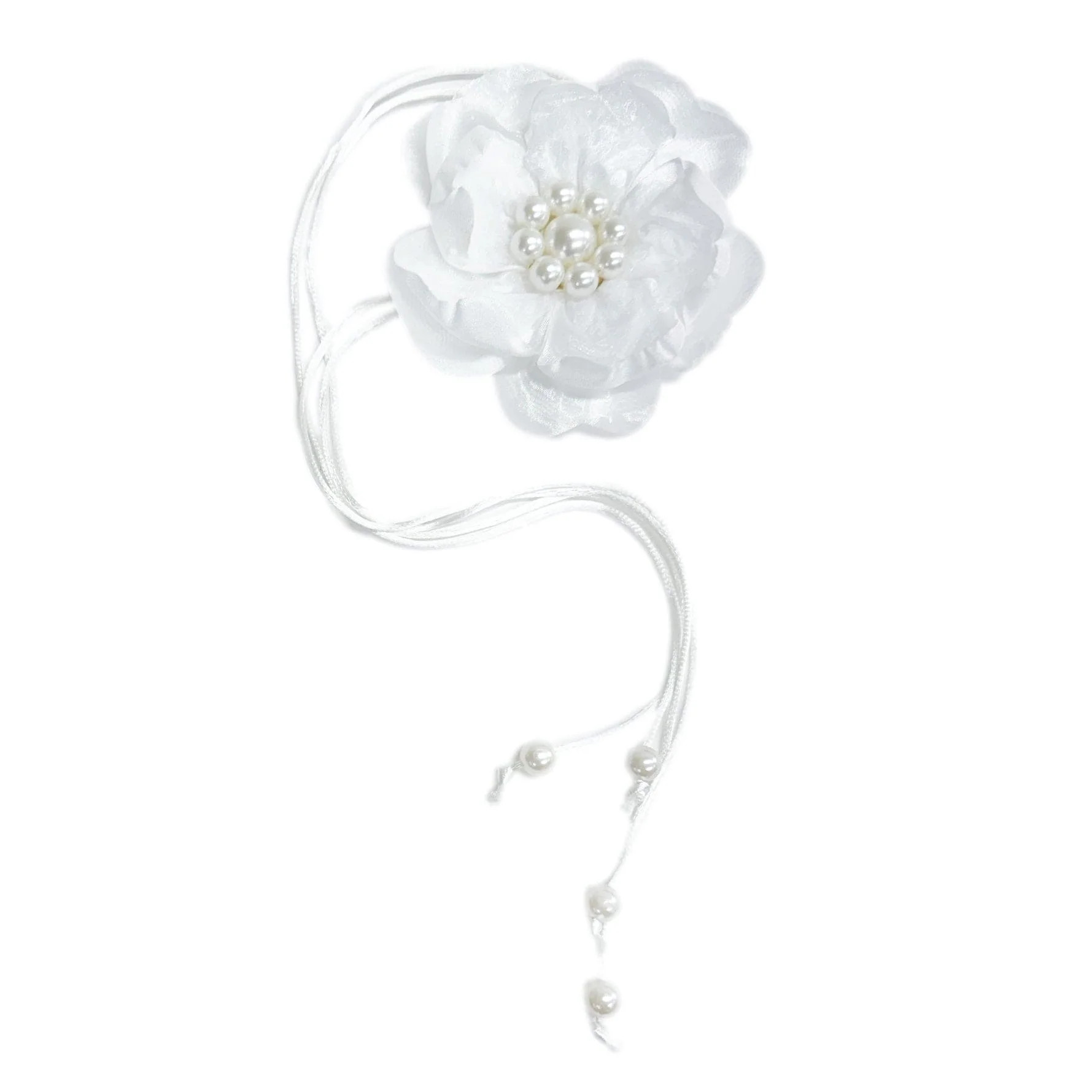 White Pearl Ceremony Flower Tie With Pearl Tassels | petite maison kids