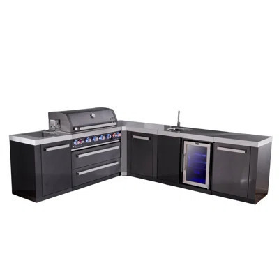 Mont Alpi Mai805-bss90bevxl 6-burner 94"x113" L-shaped Black Stainless Steel Outdoor Kitchen Island Gas Grill + Beverage Center Sink & Faucet + Refrig | Wayfair North America