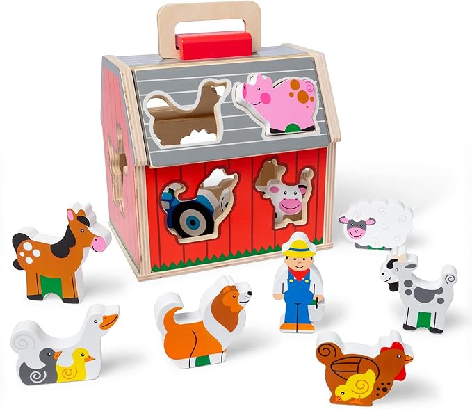 Melissa & Doug Take-Along Wooden Toy Barn, 11-Pc Portable Toddler Playset with Farm Animals & Pop... | Amazon (US)