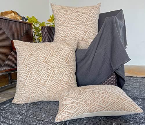 KEMA Cotton Textured Decorative Fall Neutral Throw Pillow Covers Set of 2 Farmhouse Style Indoor Out | Amazon (US)