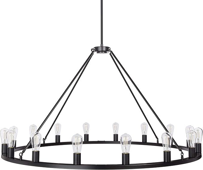 Black Wagon Wheel Chandelier - Modern Farmhouse Round Rustic Kitchen Lighting - Large Chandeliers... | Amazon (US)