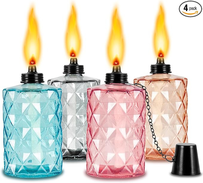 Nonley Glass Table Top Torches, 4 Pack Citronella Torches for Outside, 12oz Flame Light Torch,Ref... | Amazon (US)