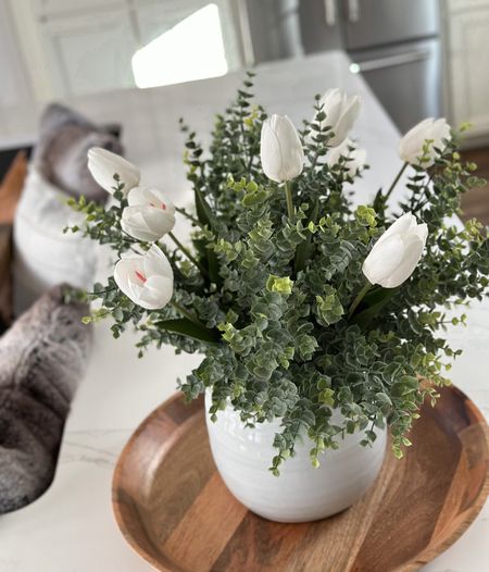 Just found the most real/faux tulips ever🌷 They are real-touch, giving them an even more realistic look. Variety of colors available. 

Linked similar faux eucalyptus, vases & display trays that will elevate any kitchen. Love a low maintenance display. 

#LTKGiftGuide #LTKhome #LTKSeasonal