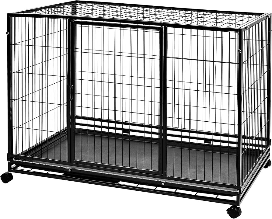 Amazon Basics Heavy Duty Stackable Pet Kennel with Tray, 48 inch, Black | Amazon (US)