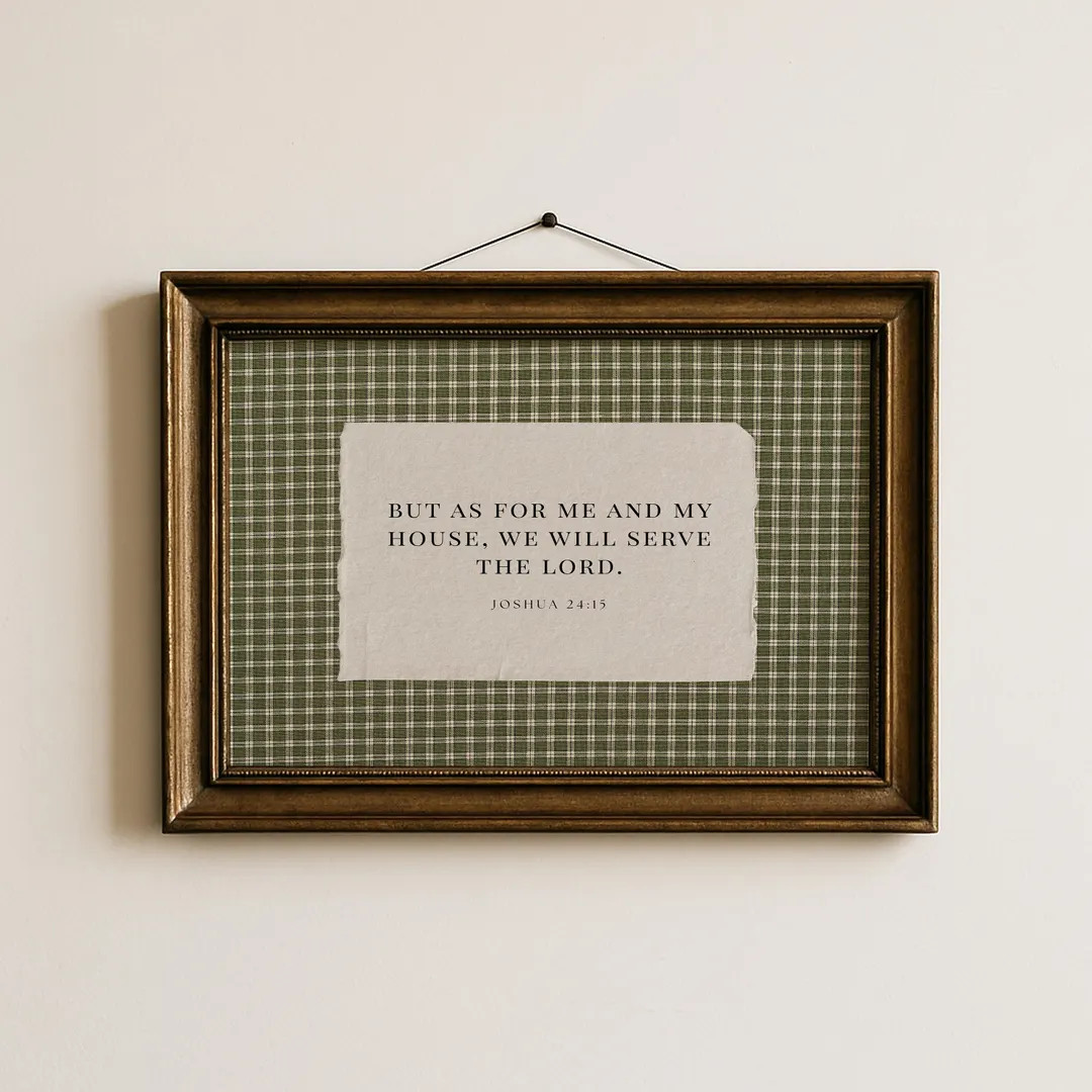 Vintage Green Gingham Christian Printable Wall Art But As For Me and My House Striped Bible Verse... | Etsy (US)