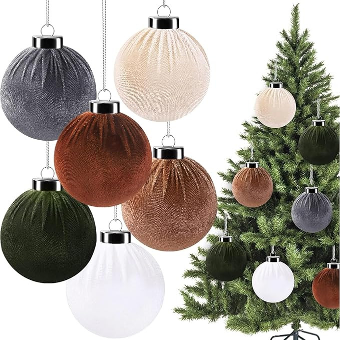 12 PCS Christmas Large Velvet Balls Ornaments 3.14In Shatterproof Green Brown Tree Hanging Plasti... | Amazon (US)