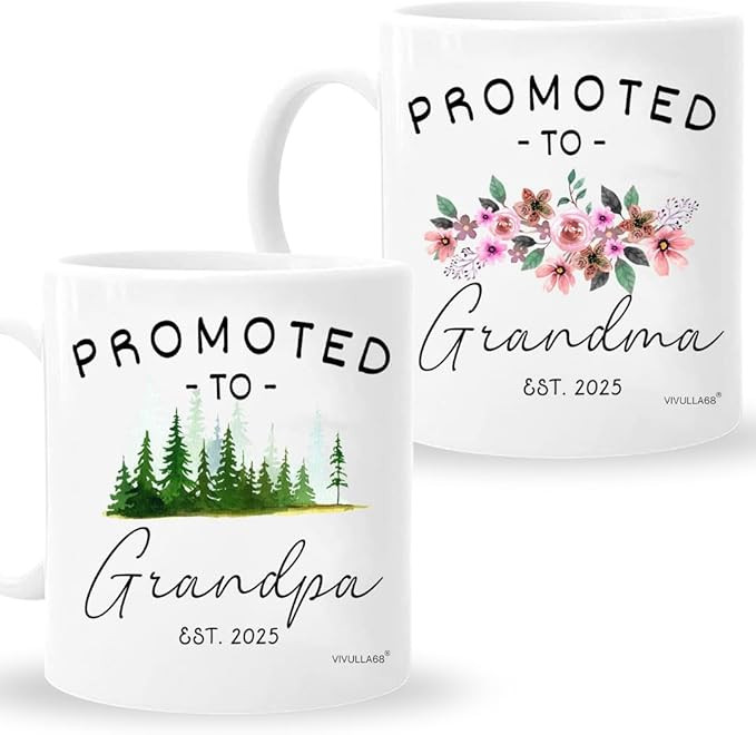 Christmas Gifts For First Time Grandparents, Promoted To Grandma And Grandpa Mugs Est 2025, Grand... | Amazon (US)